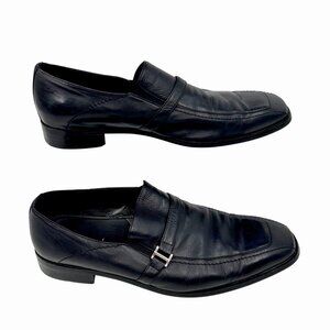 BACCO BUCCI STUDIO MEN'S BLACK LEATHER LOAFERS SQUARE TOE DRESS SHOES - 12
